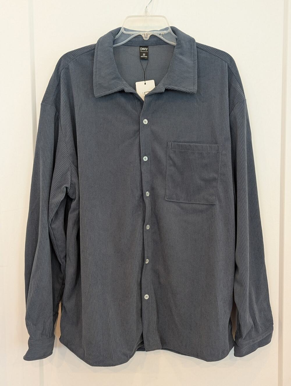 DAZY Mens XL Blue Gray Corduroy Shirt Jacket Oversized Lg. Slv. Button Down NWT